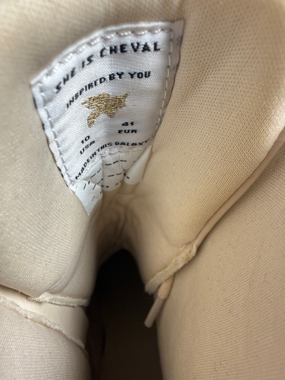 Beige Lace-Up Platform Combat Boots with Pearl & Gold Chain Detail - Picture 6 of 11